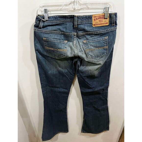 Express Jeans Womens Size 30" Waist Precision Fit Blue Mid Rise Flared Mermaid - Picture 2 of 7